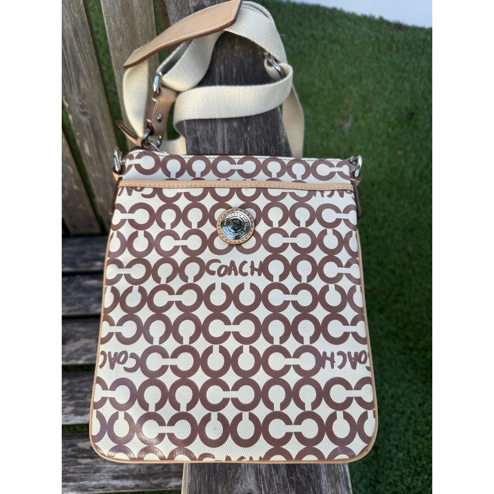 NWT Coach Brown Coated Canvas Leah‎ Op Art Swingpack 42420 S - Picture 5 of 13